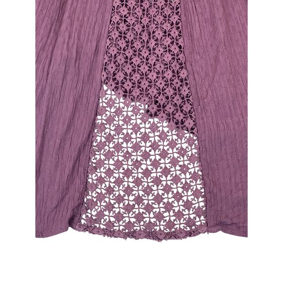 Free People Womens Purple Crochet Back Gauze Long Sleeves Button-Down Top Size S - Picture 11 of 11